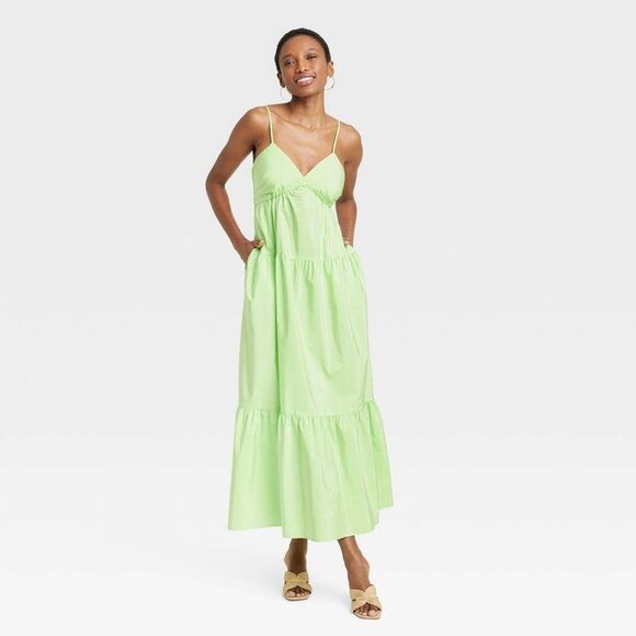 BNWT A New Day Neon, Lime Green Tiered Maxi Sundress by Target XS - Picture 3 of 11